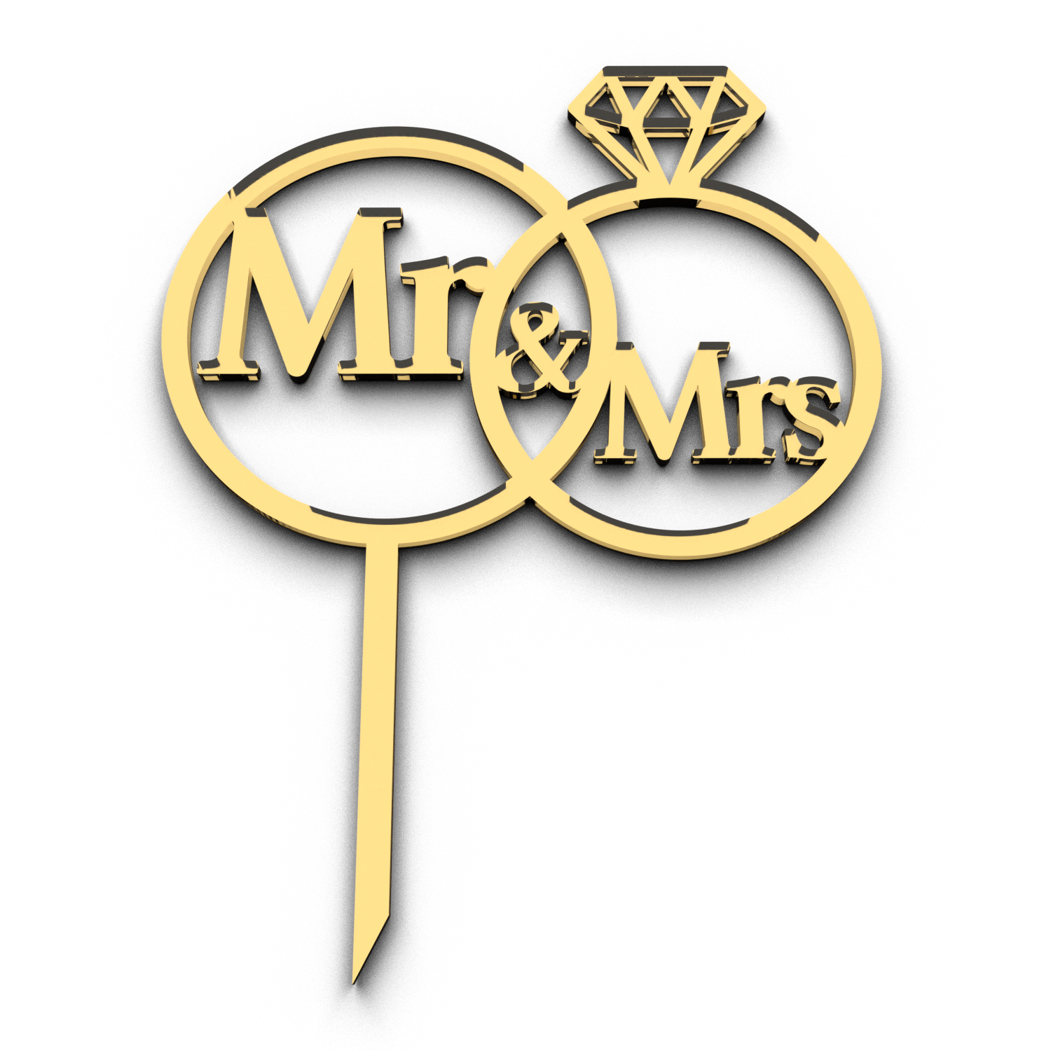 Топпер кольца Mr & Mrs на свадебный торт из зеркального золотого акрила