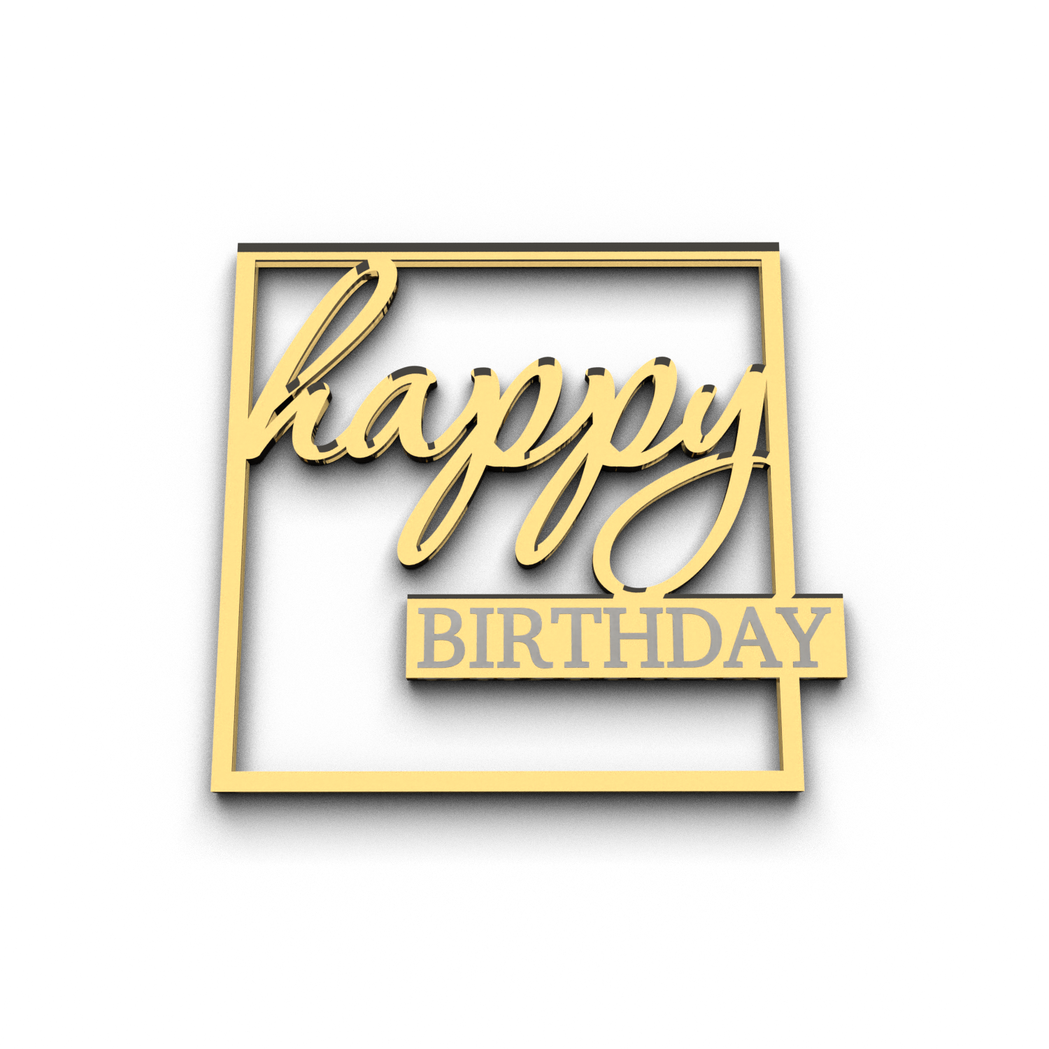 Топпер для торта happy birthday в квадрате золотой акрил